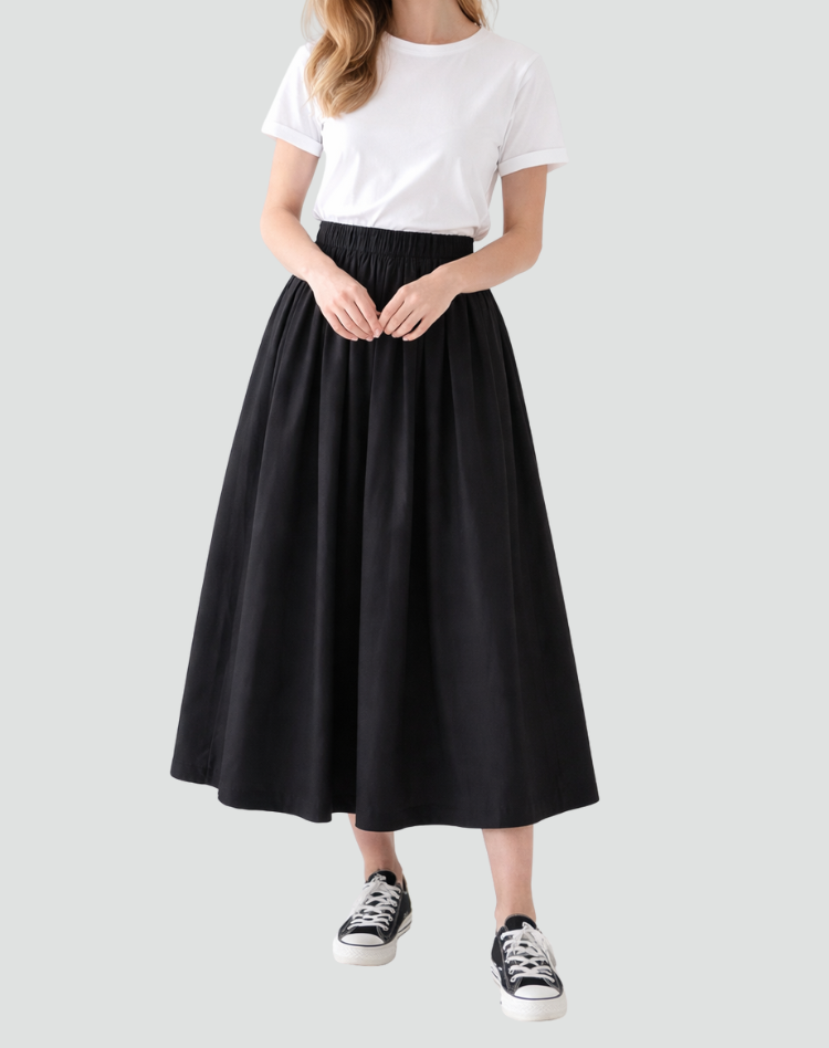 Women's Flared Midi Skirt Elastic Waist Casual Basic A-Line