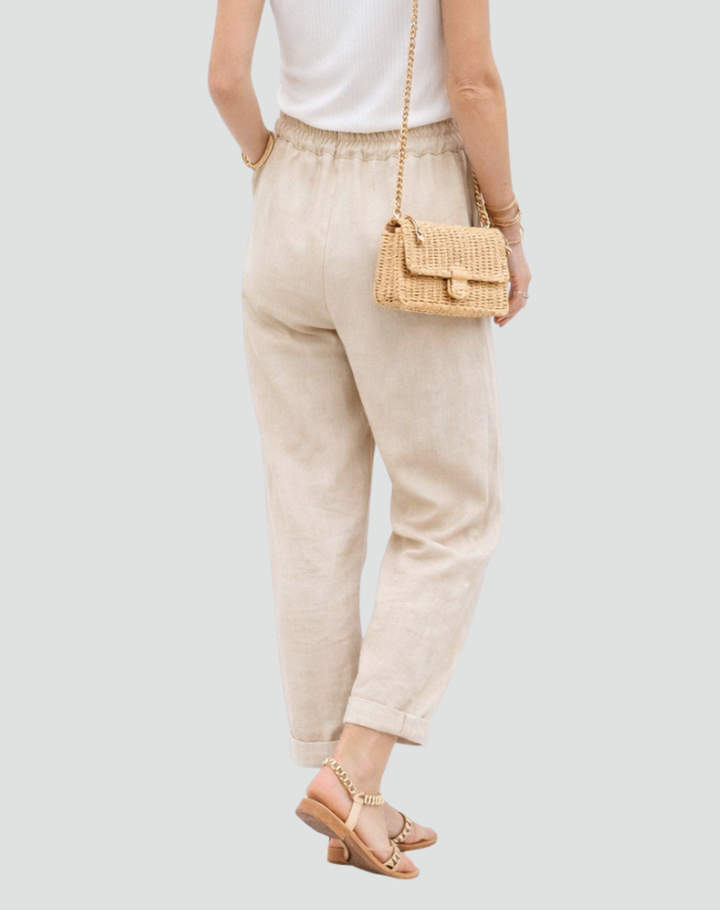 Pants with a tie waist and rolled-up hem