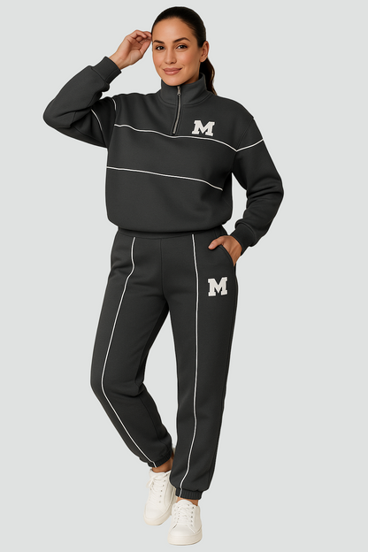 REVISION - Sportowy zestaw damski w paski z półgolfem i spodniami jogger