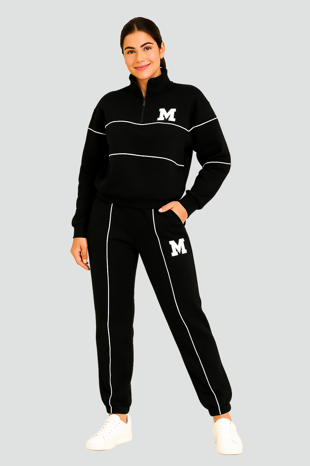 REVISION - Sportowy zestaw damski w paski z półgolfem i spodniami jogger