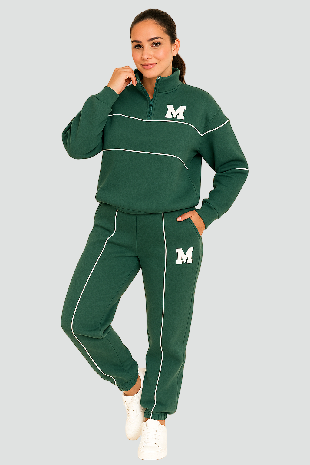 REVISION - Sportowy zestaw damski w paski z półgolfem i spodniami jogger