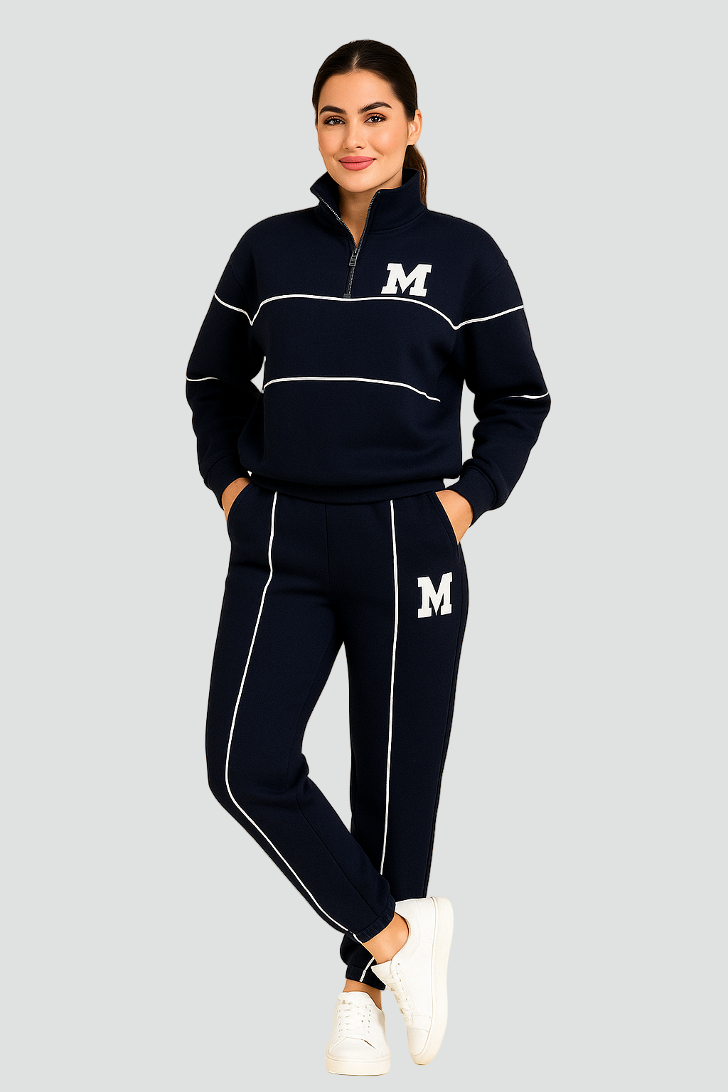 REVISION - Sportowy zestaw damski w paski z półgolfem i spodniami jogger