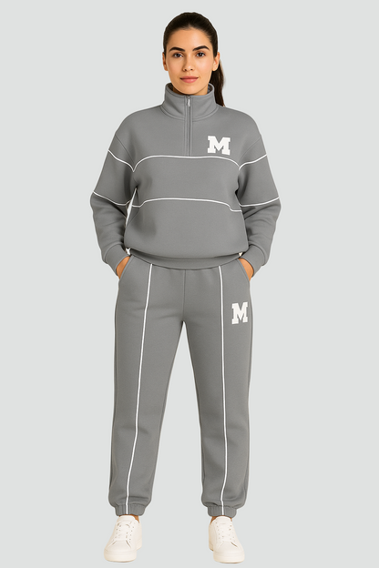 REVISION - Sportowy zestaw damski w paski z półgolfem i spodniami jogger