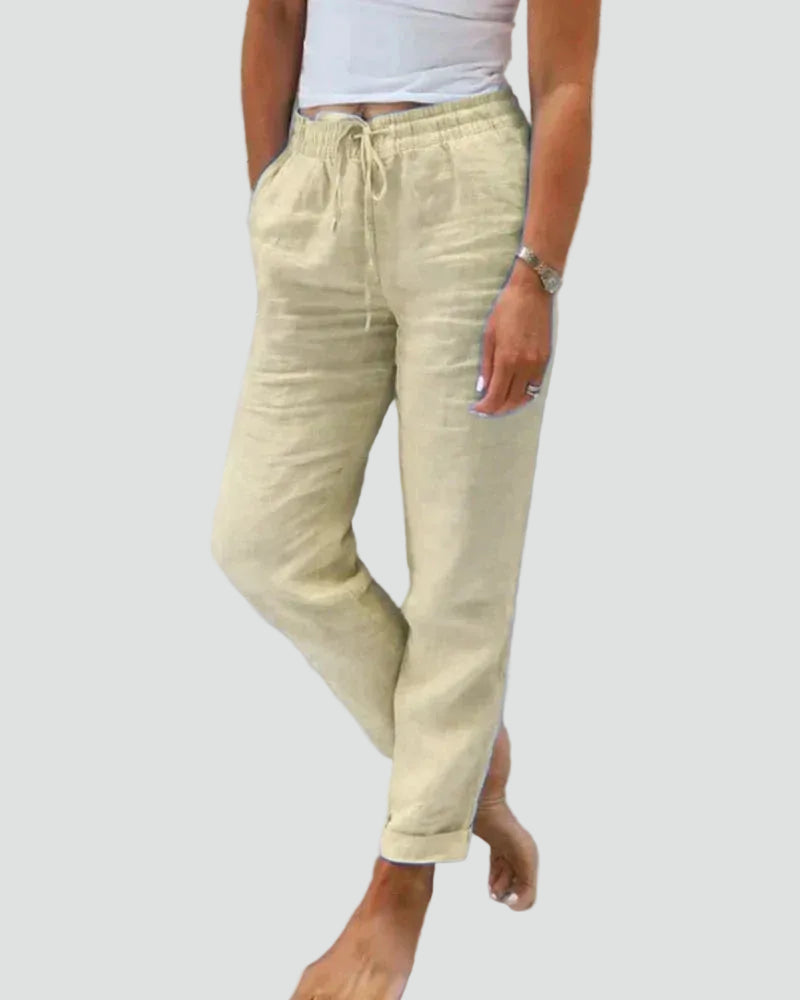 Light linen women's pants with drawstring and pockets