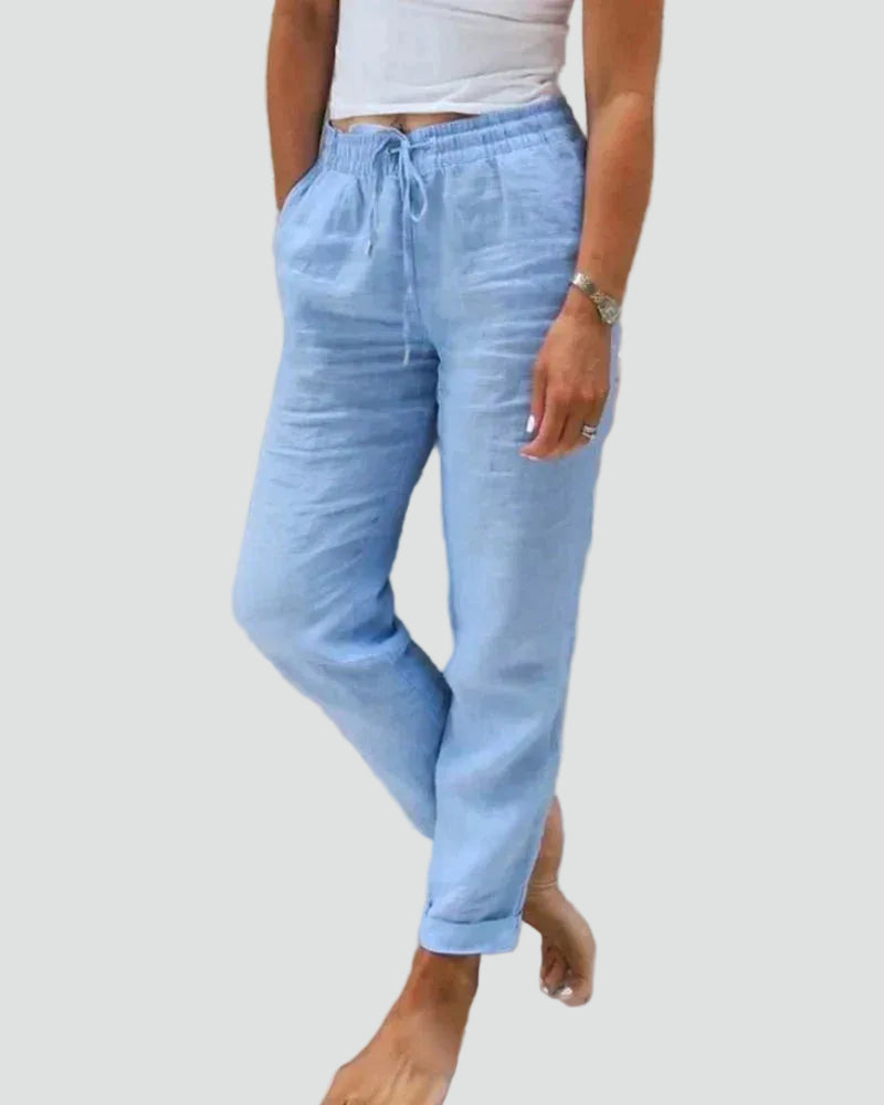 Light linen women's pants with drawstring and pockets