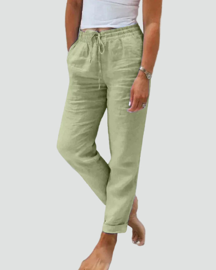 Light linen women's pants with drawstring and pockets