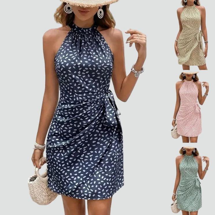 Women's summer mini halter wrap dress tied at the waist