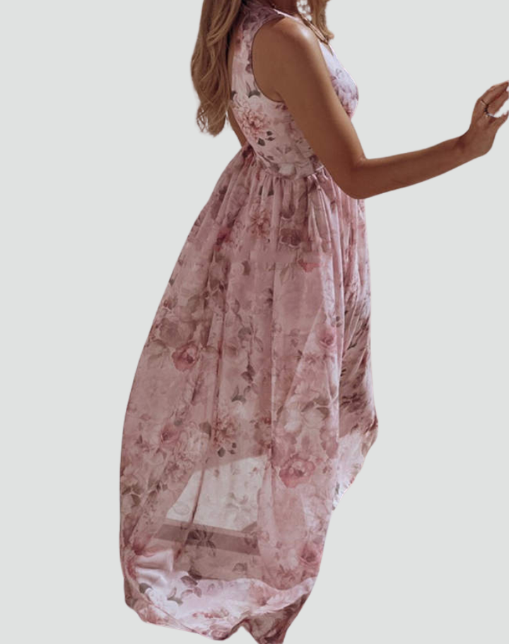 Maxi-jurk met bloemenprint, overslaghals en split