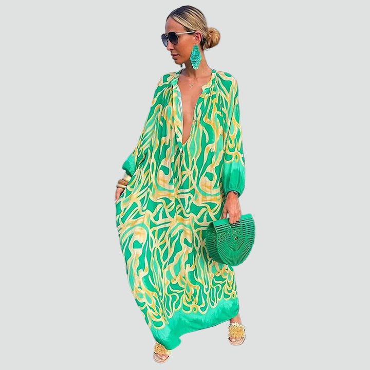 Zomerse maxi strandjurk boho met V-hals losvallend