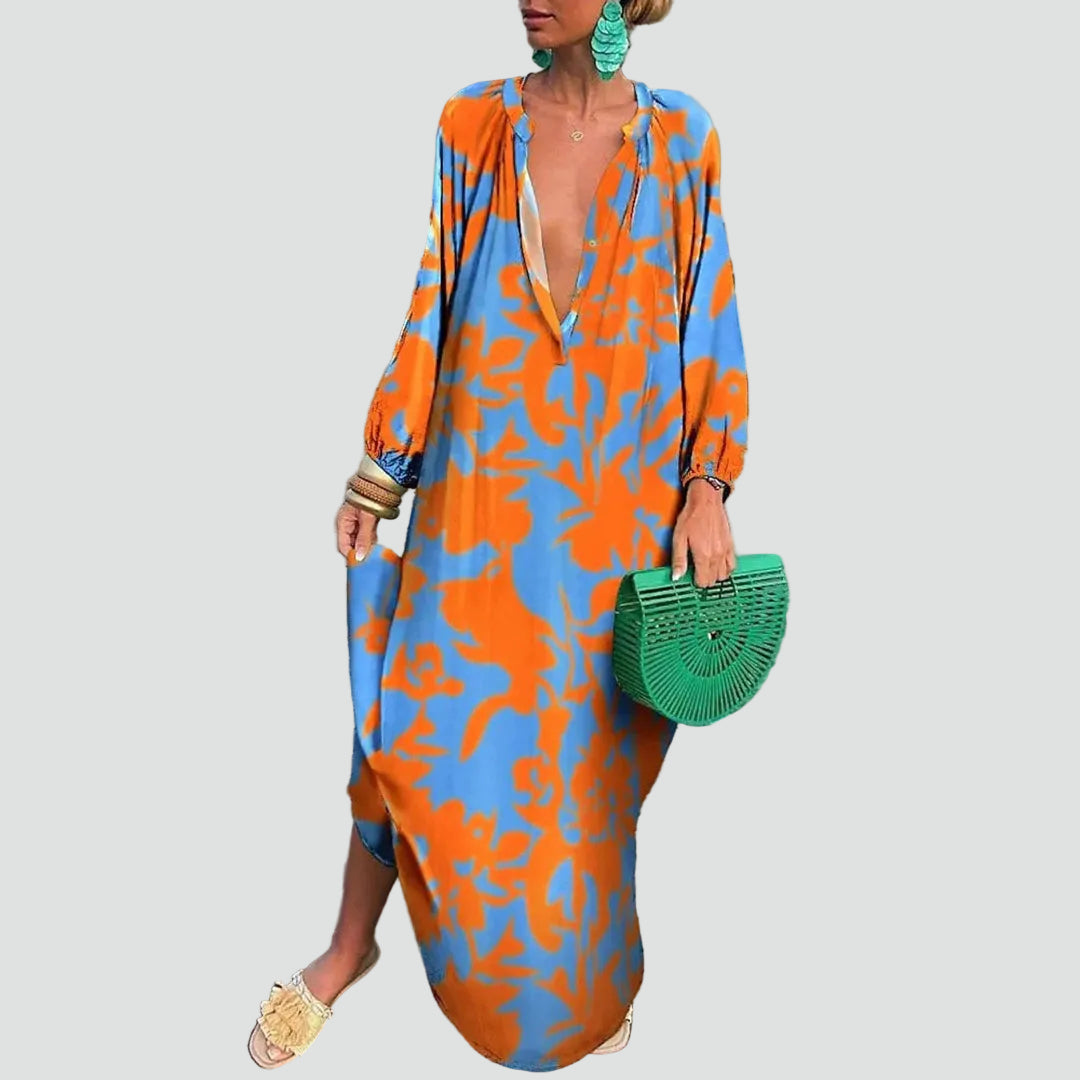 Zomerse maxi strandjurk boho met V-hals losvallend