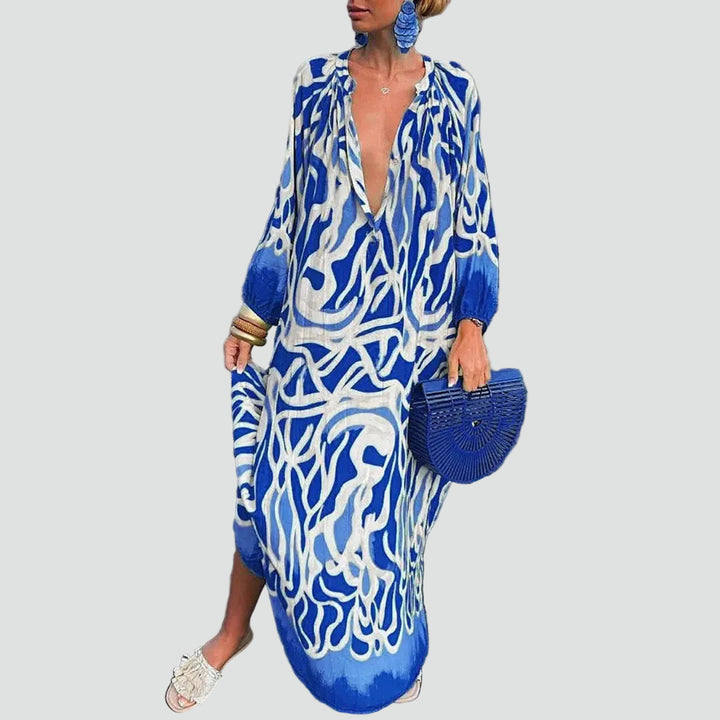 Zomerse maxi strandjurk boho met V-hals losvallend