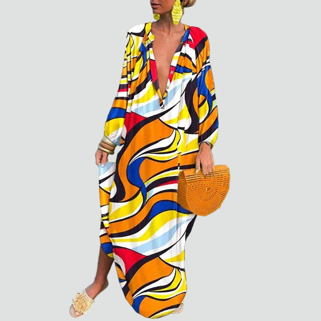 Zomerse maxi strandjurk boho met V-hals losvallend