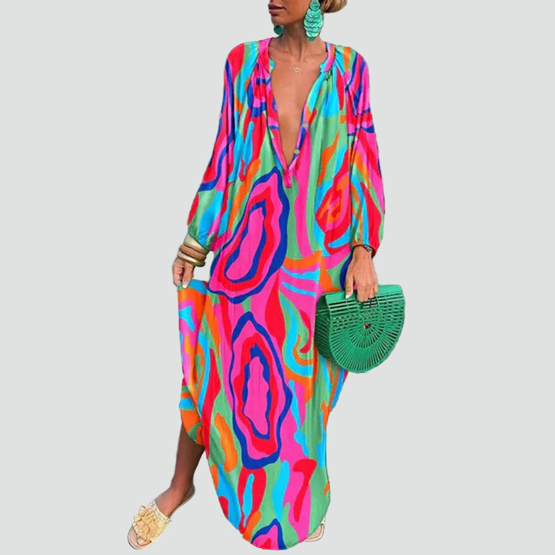 Zomerse maxi strandjurk boho met V-hals losvallend