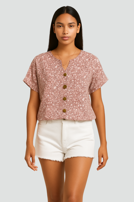 Stylowa Zwiewna Damska Bluzka z krótkim rękawem w kwiatowy wzór