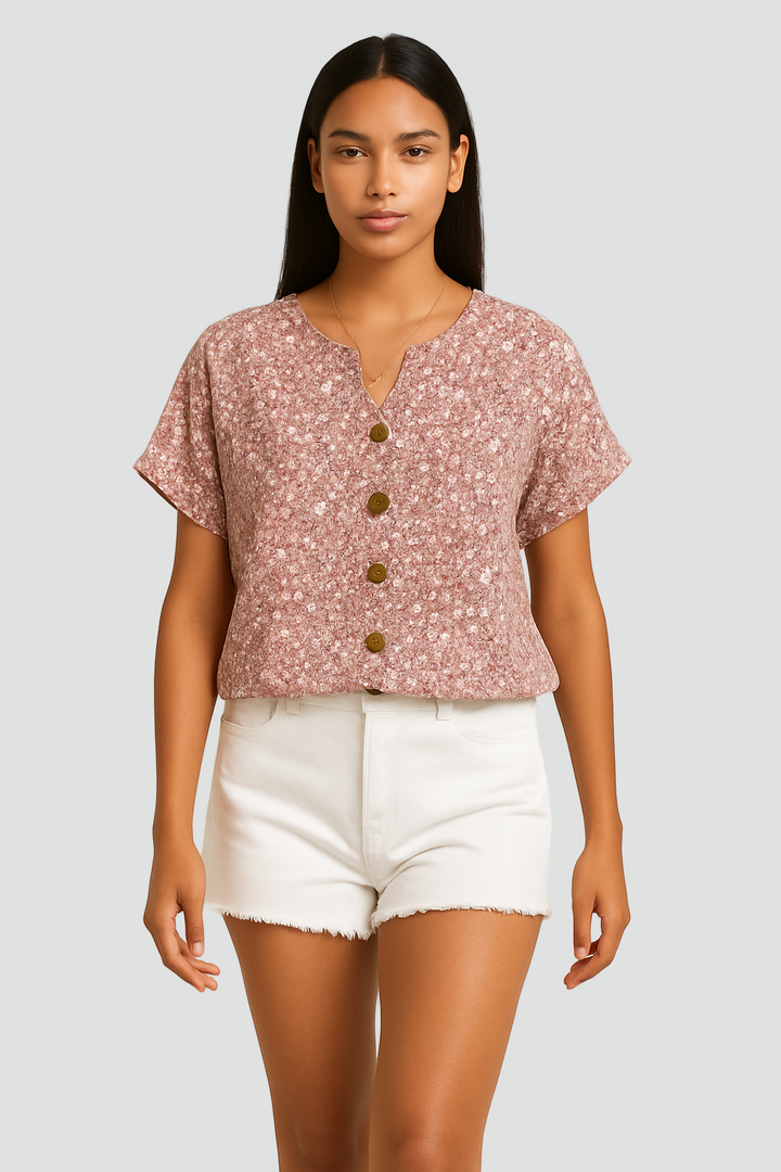 Stylowa Zwiewna Damska Bluzka z krótkim rękawem w kwiatowy wzór