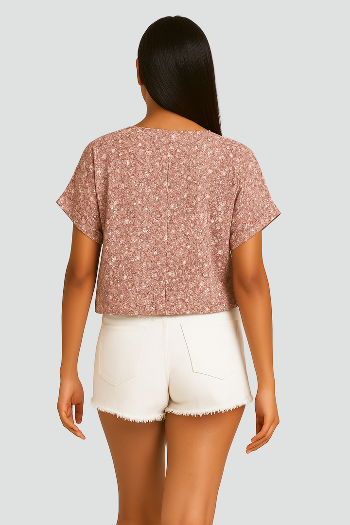 Stylowa Zwiewna Damska Bluzka z krótkim rękawem w kwiatowy wzór