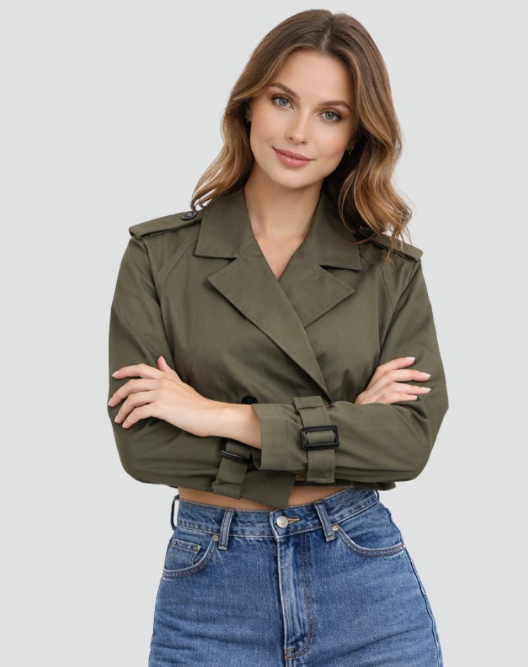 Stylowa krótka damska kurtka trench na sezon przejściowy