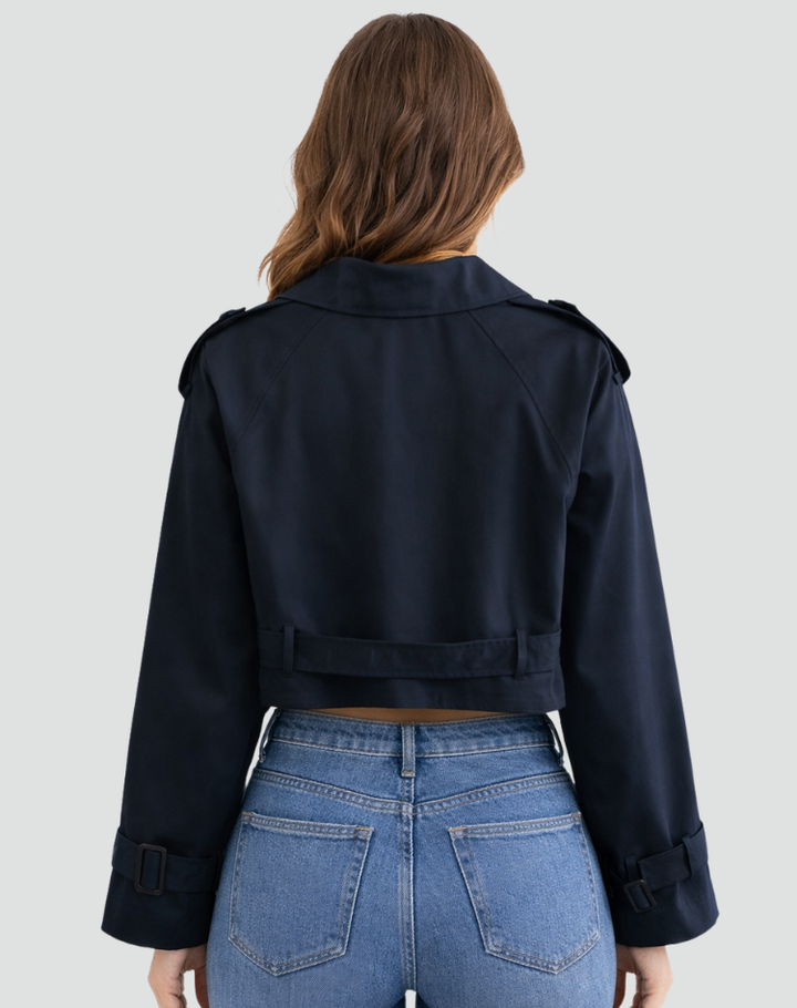 Stylowa krótka damska kurtka trench na sezon przejściowy