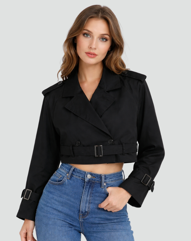 Stylowa krótka damska kurtka trench na sezon przejściowy