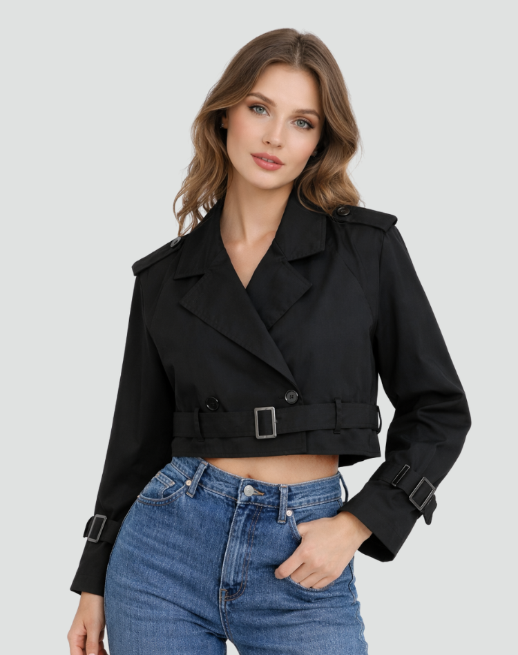 Stylowa krótka damska kurtka trench na sezon przejściowy