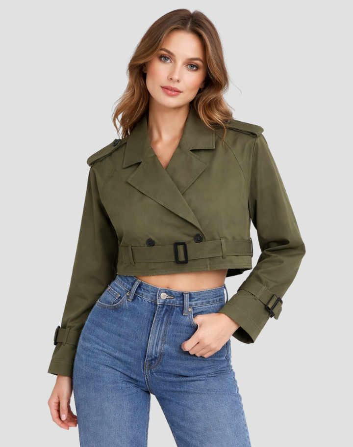 Stylowa krótka damska kurtka trench na sezon przejściowy