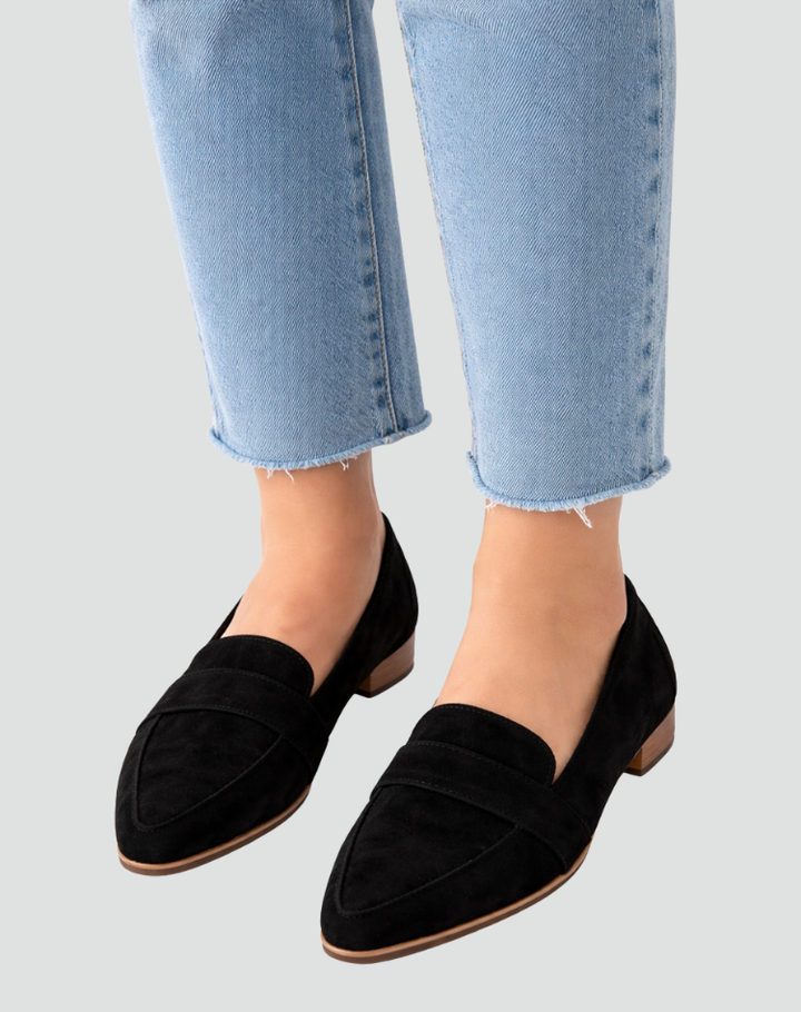 Stylowe damskie mokasyny zamszowe z noskiem w szpic