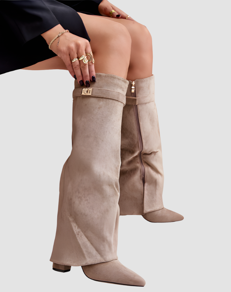 Stylowe kozaki damskie do kolan zamszowy look