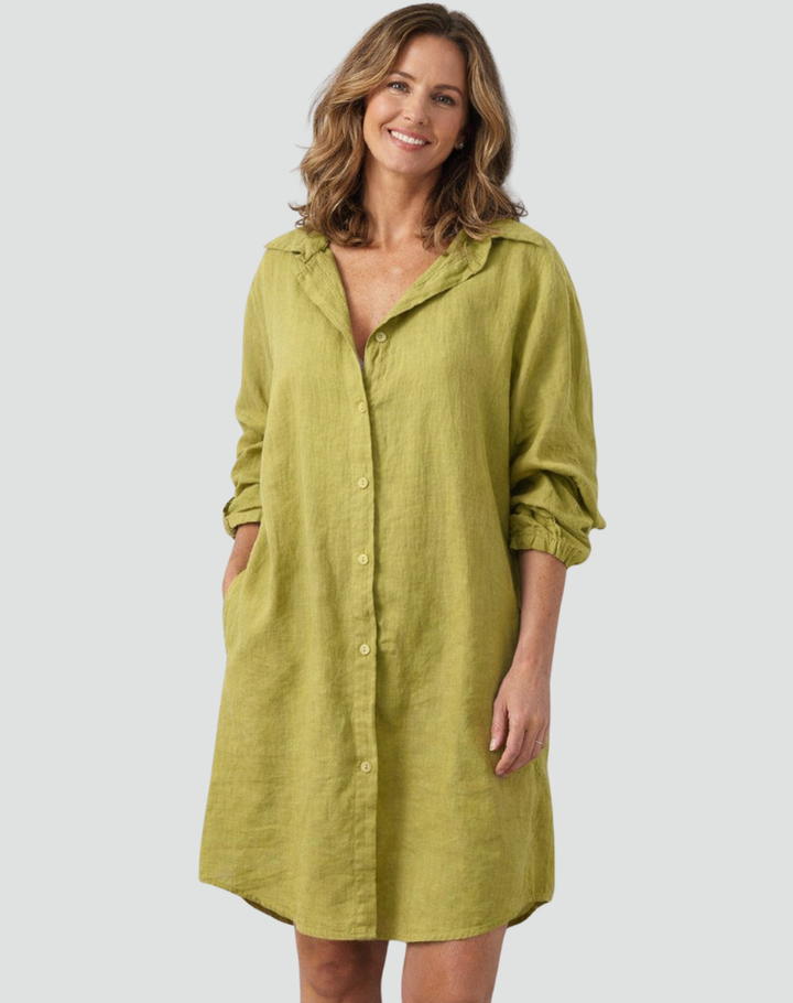 Sukienka Damska Koszulowa Szmizjerka Len Oversize Guziki Casual