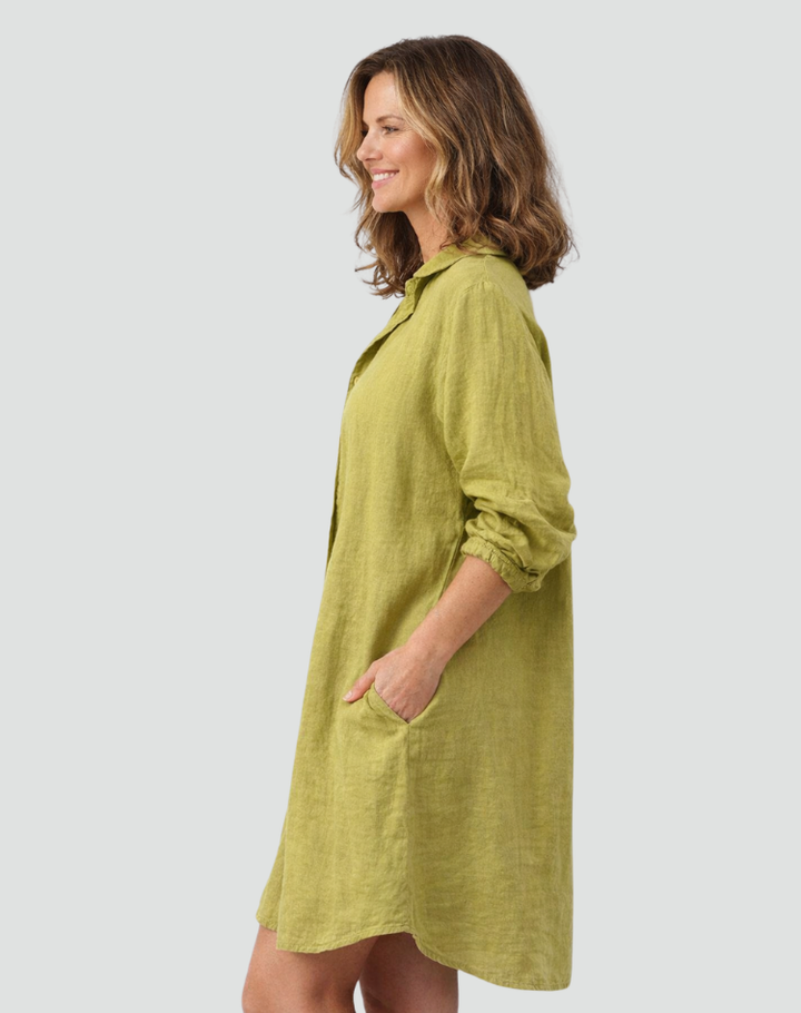 Sukienka Damska Koszulowa Szmizjerka Len Oversize Guziki Casual