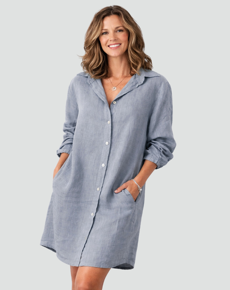 Sukienka Damska Koszulowa Szmizjerka Len Oversize Guziki Casual