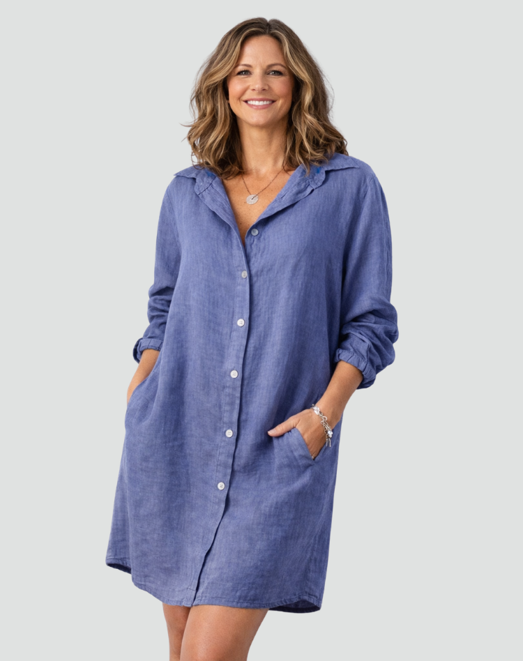 Sukienka Damska Koszulowa Szmizjerka Len Oversize Guziki Casual