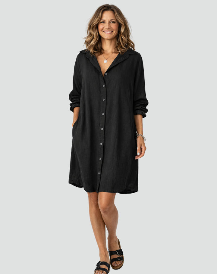 Sukienka Damska Koszulowa Szmizjerka Len Oversize Guziki Casual