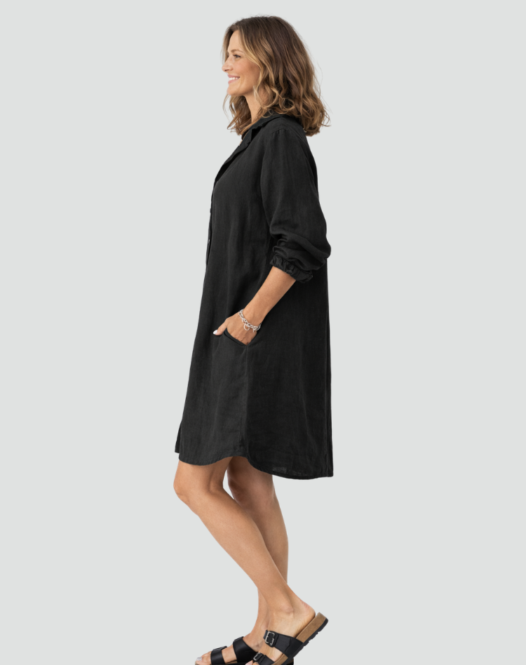 Sukienka Damska Koszulowa Szmizjerka Len Oversize Guziki Casual