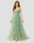Women's Tulle Dress Embroidered Flowers Ball Maxi Formal Bridesmaid