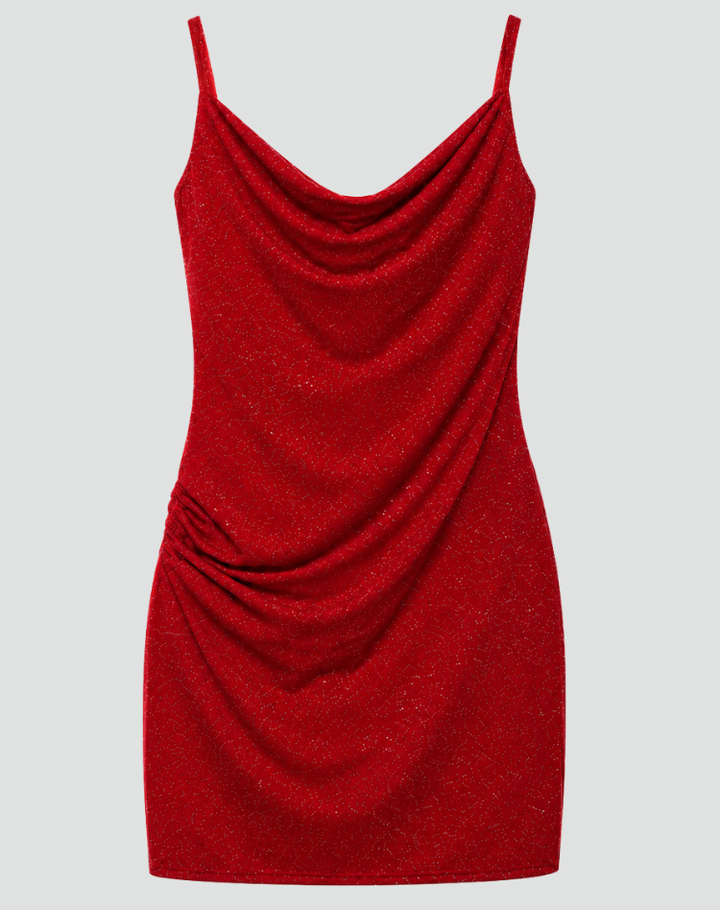 Midi cocktail bodycon dress with glitter and scoop neckline for women