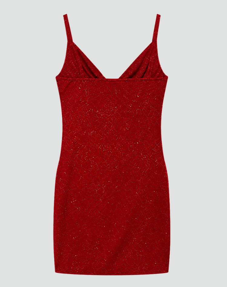 Midi cocktail bodycon dress with glitter and scoop neckline for women