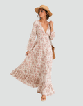 Boho floral maxi dress with V-neck for women