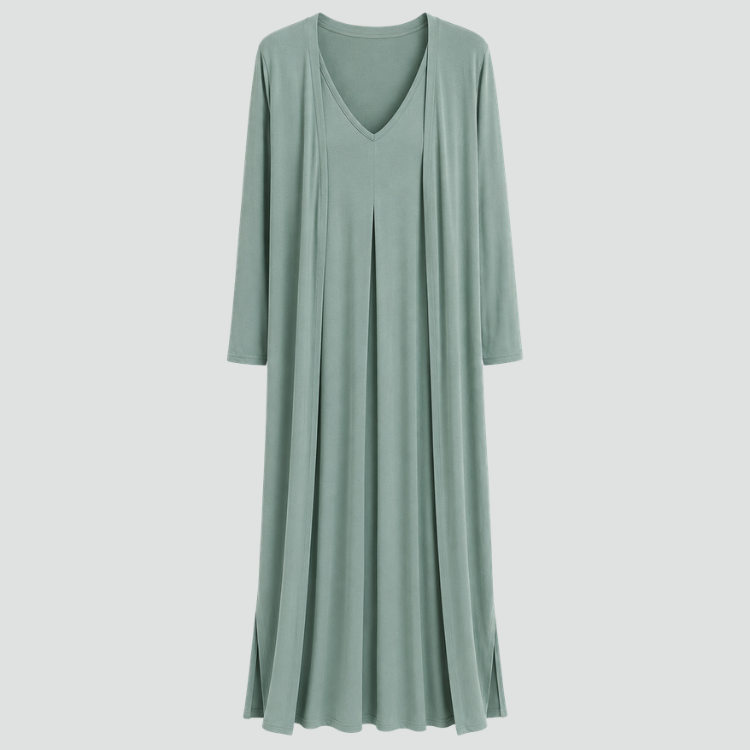 Damescompleet maxi-jurk met omslagdoek en V-hals met split