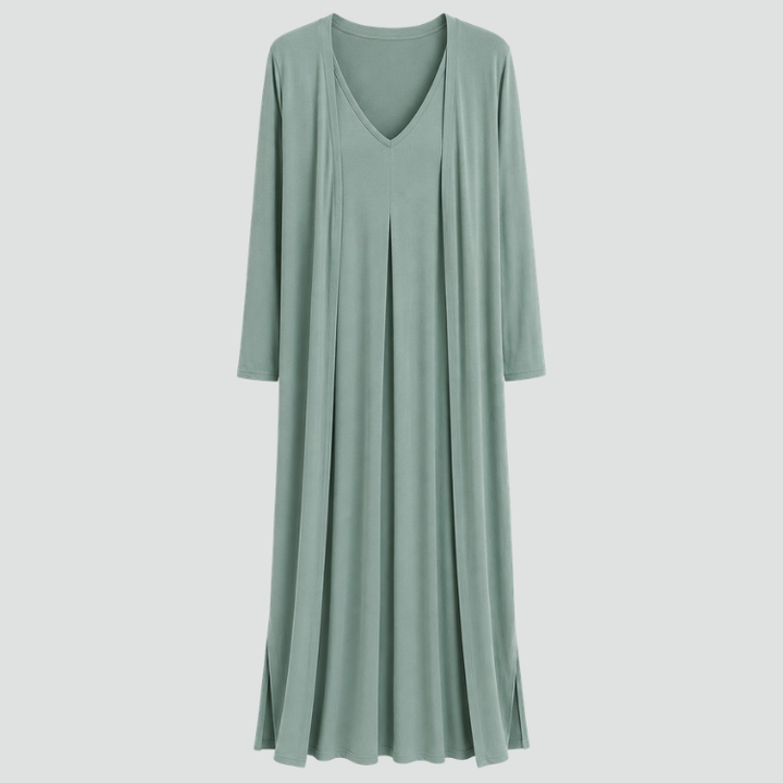 Damescompleet maxi-jurk met omslagdoek en V-hals met split
