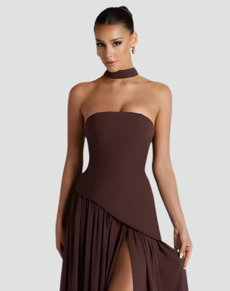 Sukienka maxi gala damska z asymetrycznym gorsetem i szalem