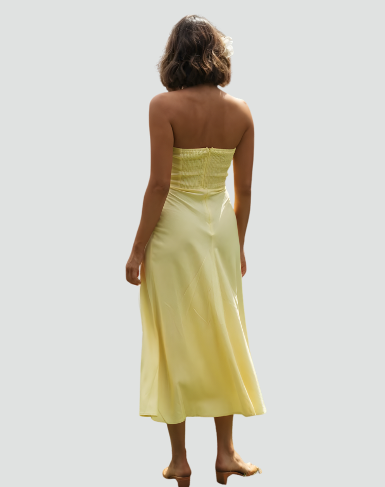 Sukienka maxi na wesele z odkrytymi plecami i dekoltem V elegancka