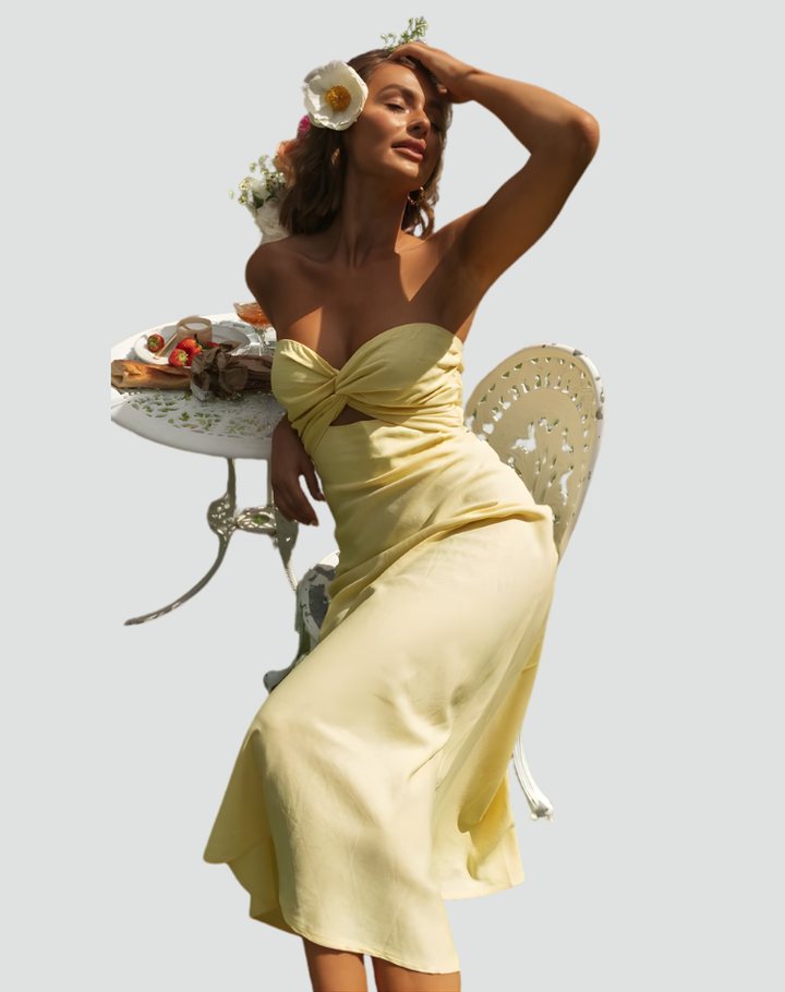 Sukienka maxi na wesele z odkrytymi plecami i dekoltem V elegancka