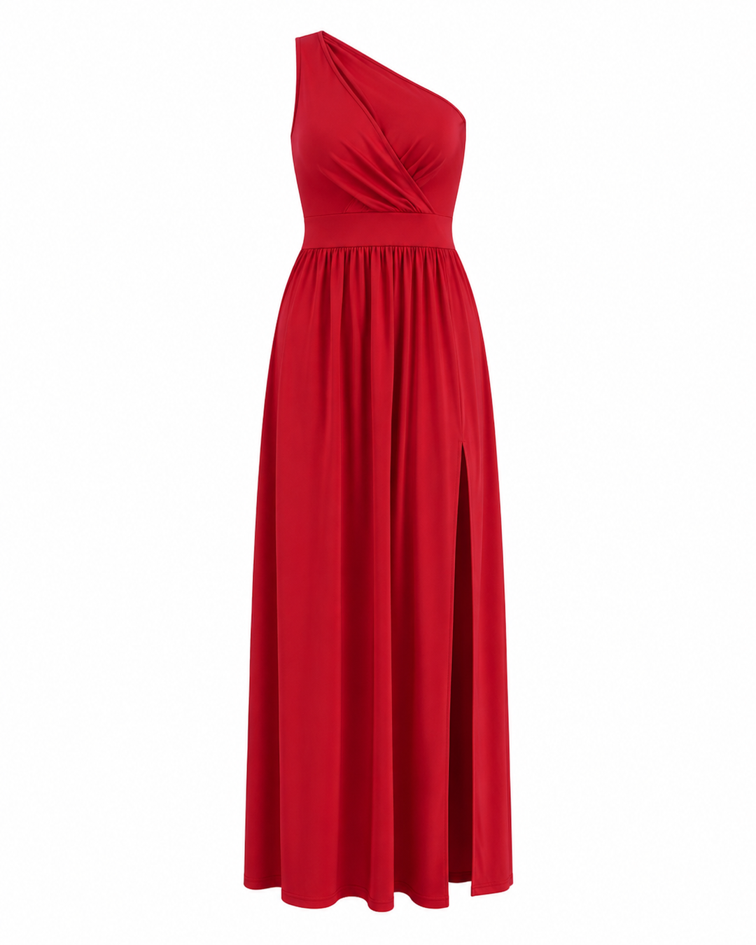 Maxi evening dress with one shoulder and a leg slit