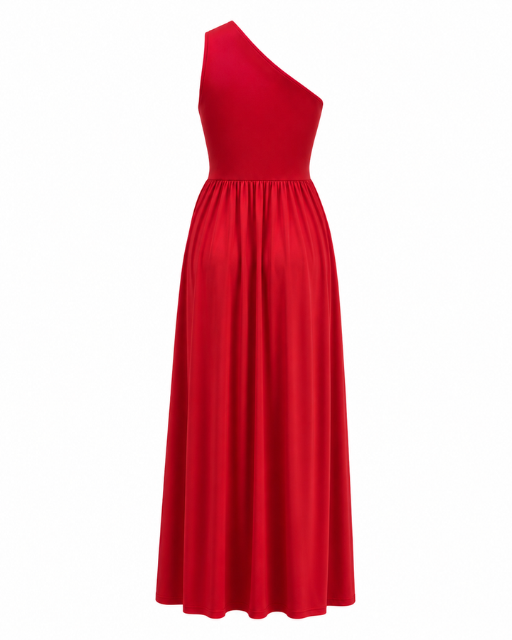 Maxi evening dress with one shoulder and a leg slit