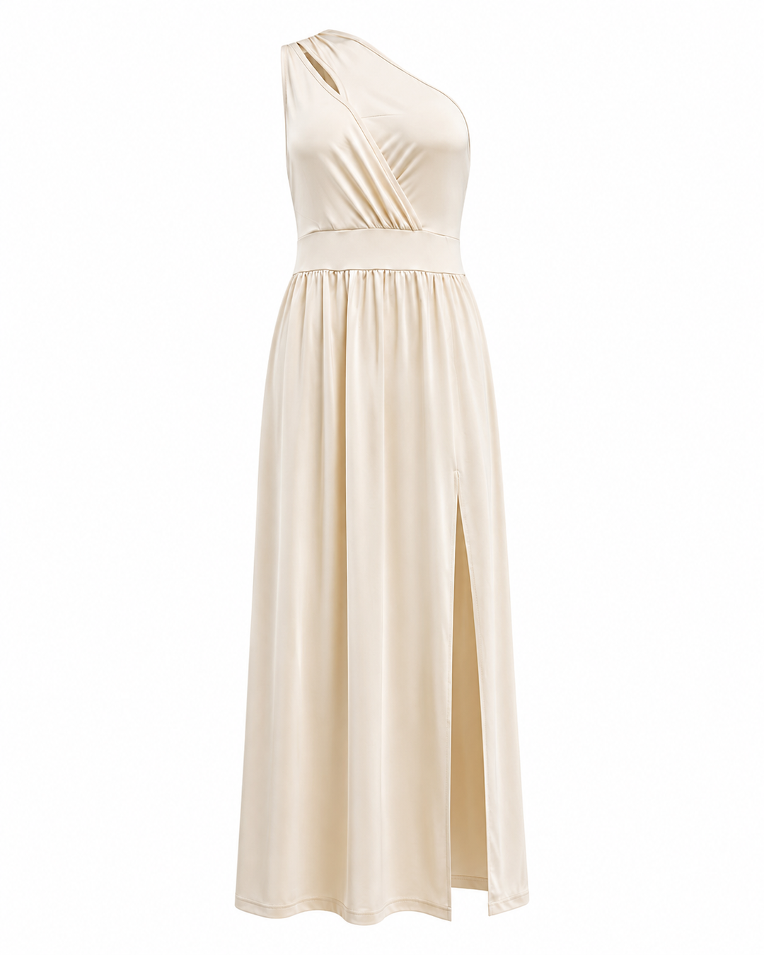 Maxi evening dress with one shoulder and a leg slit
