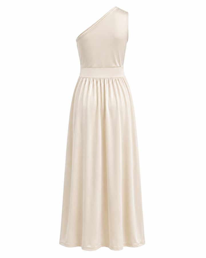 Maxi evening dress with one shoulder and a leg slit