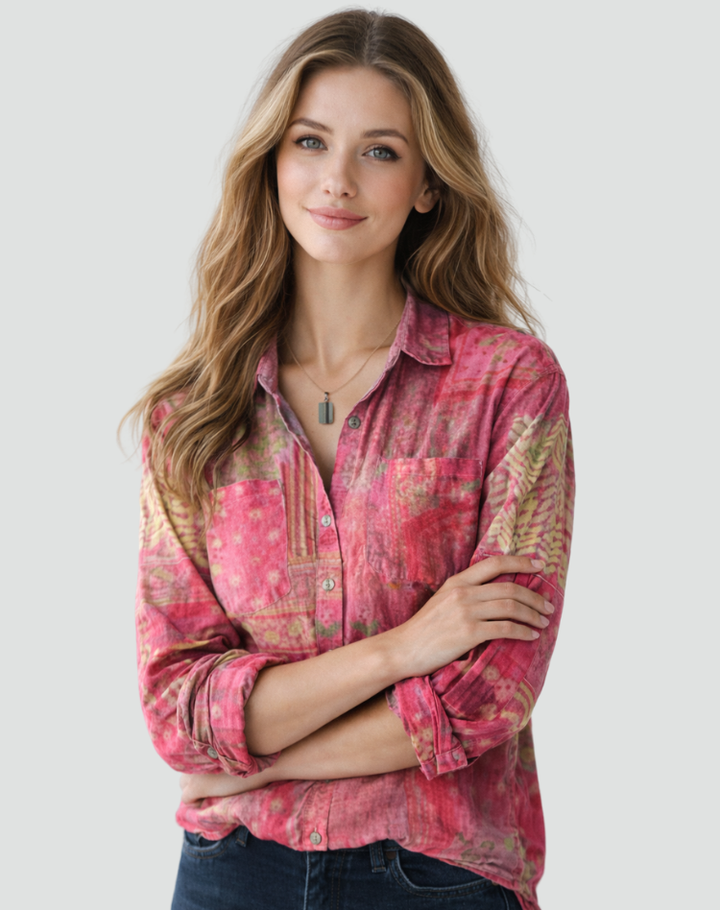 Wzorzysta damska koszula z długim rękawem