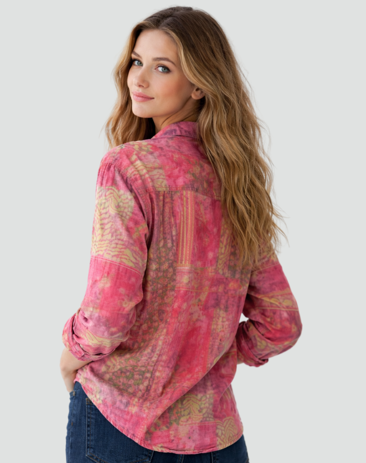 Wzorzysta damska koszula z długim rękawem