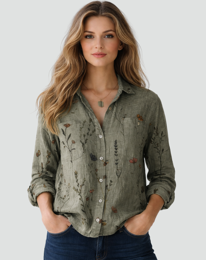 Wzorzysta damska koszula z długim rękawem