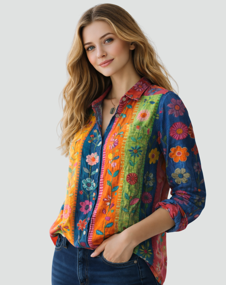 Wzorzysta damska koszula z długim rękawem